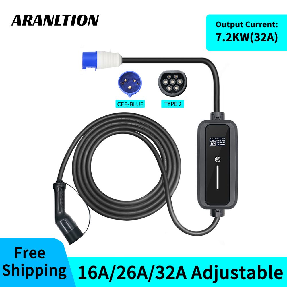 Mobile EV Charger Wallbox 16A 32A Fast EV Charger IEC62196 Type 2 CEE 3 ...