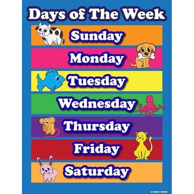 Days of the week chart Laminated Educational A4 | Shopee Philippines