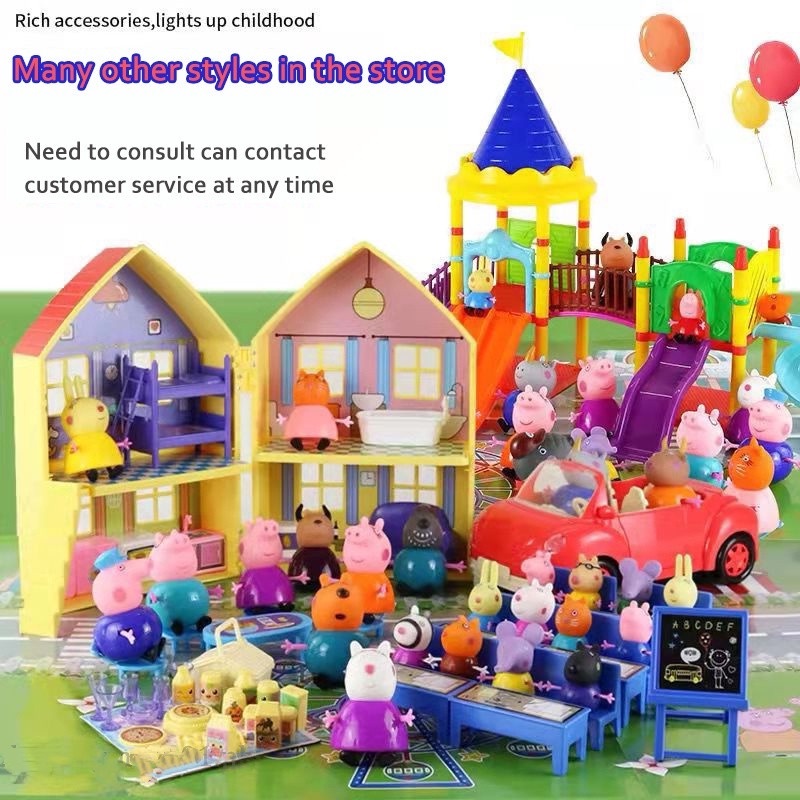 Peppa Pretend Play Pink Pig DIY School Bus Desks PVC Doll Simulation ...