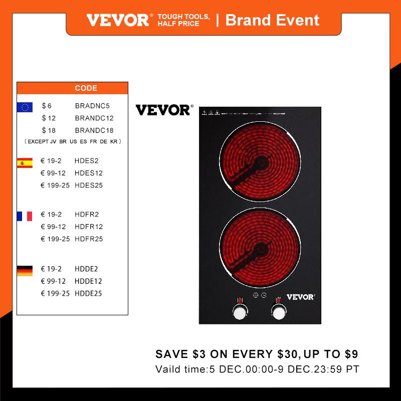 VEVOR 11/30/35 inch 2/4/5 Burners Built in Electric Cooktop 220V