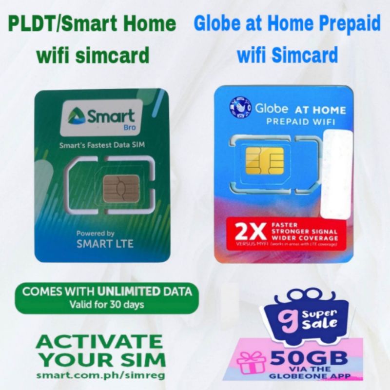 ⊕☈PLDT/Smart and Globe At Home Prepaid Wifi Simcard with 10gb Free data ...