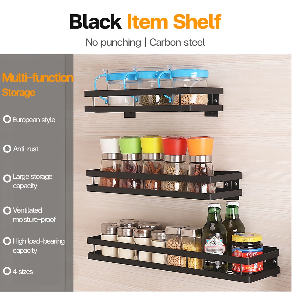 Wall Mounted Kitchen Hanging Rack Spice Storage Holder Shelf Kitchen ...