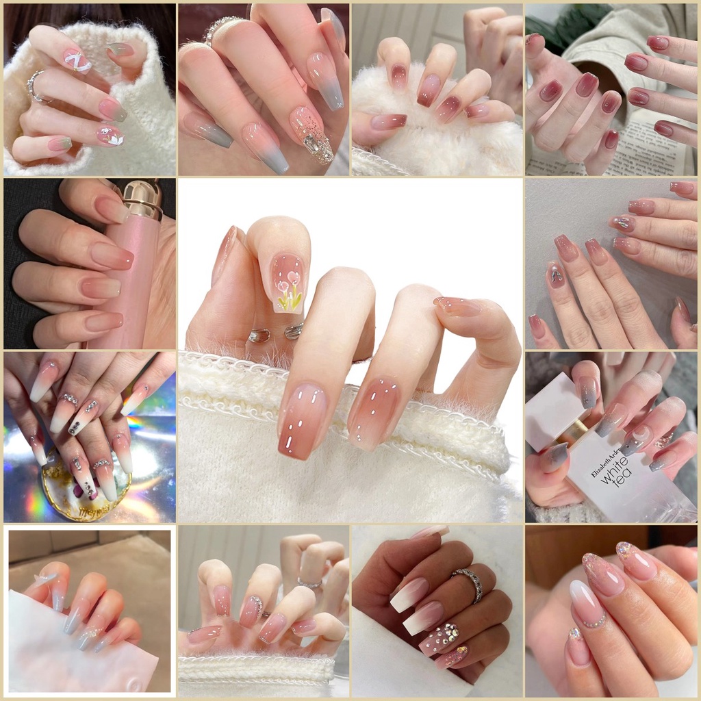 Stick On False Nails Reusable Medium Length Nails Gradient Color for