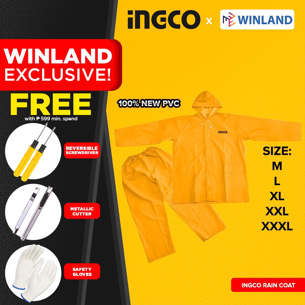 INGCO by Winland Industrial Rain Coat Suit Set w/ Zipper & Pocket 100