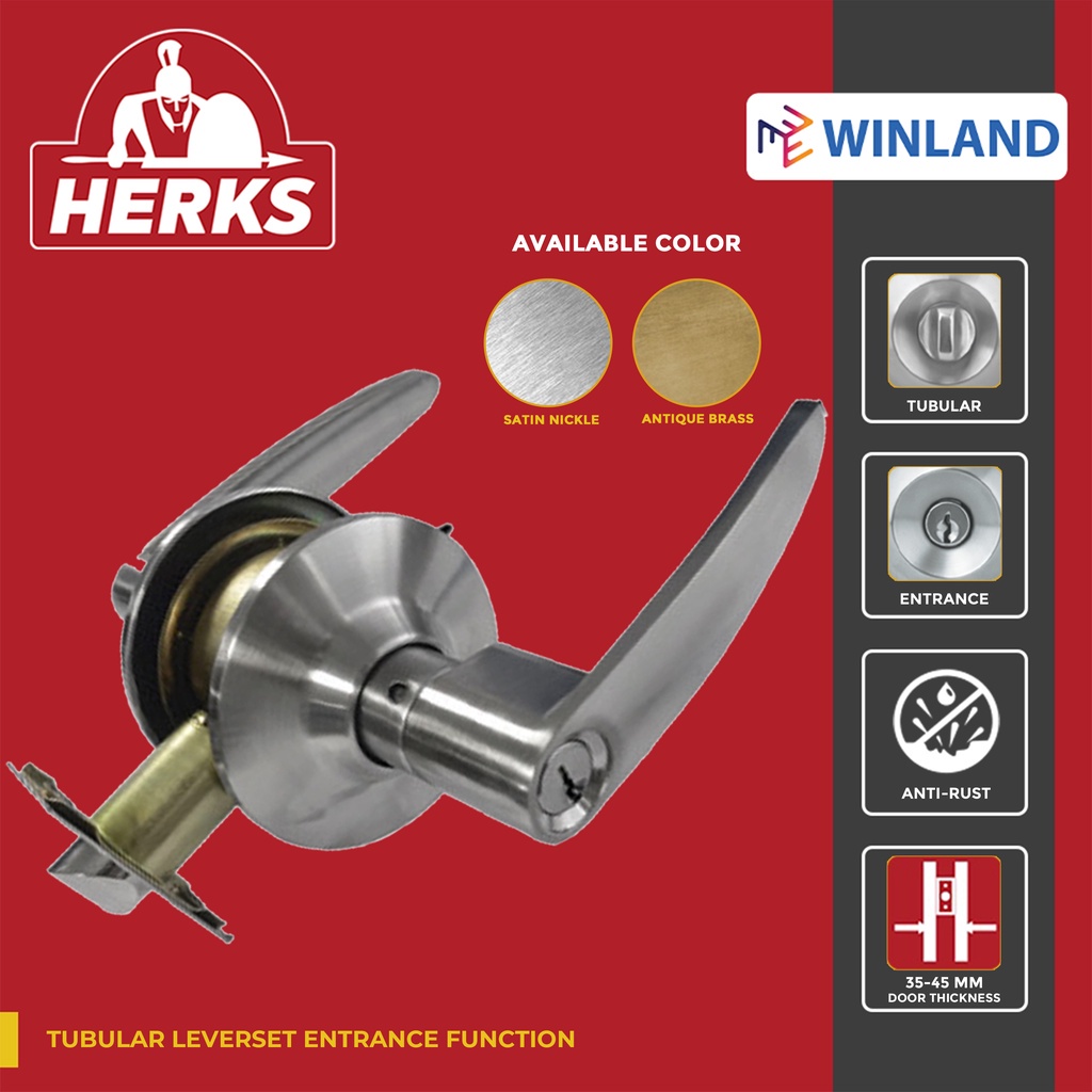 Herks by Winland Satin Stainless/Antique Brass HERKS Leverset Tubular