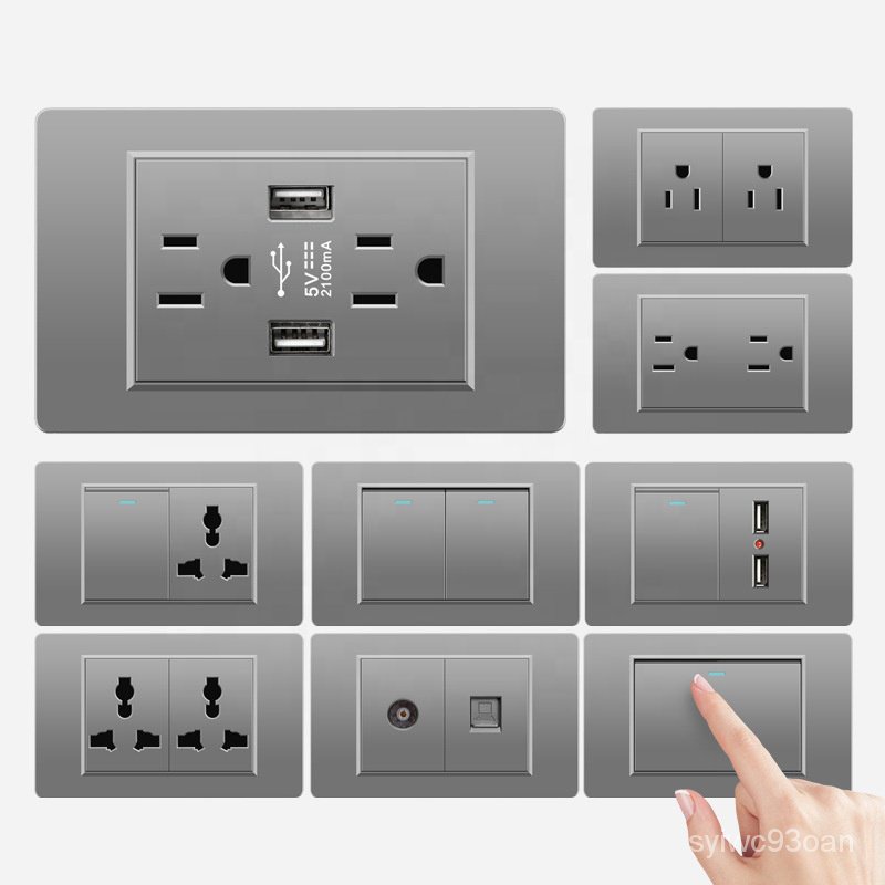 US Standard Thailand Vietnam PC Grey 118 Type 16A Wall Switches Sockets