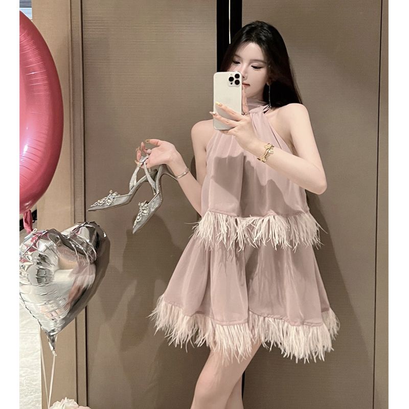 Women's Black Tassel Halter Dress Summer New HighEnd Design