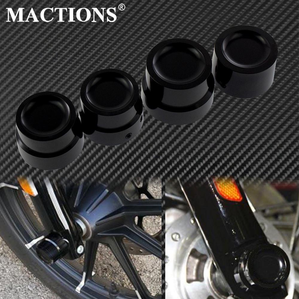 4pcs Motorcycle Front & Rear Axle Nut Covers Caps Black For Harley