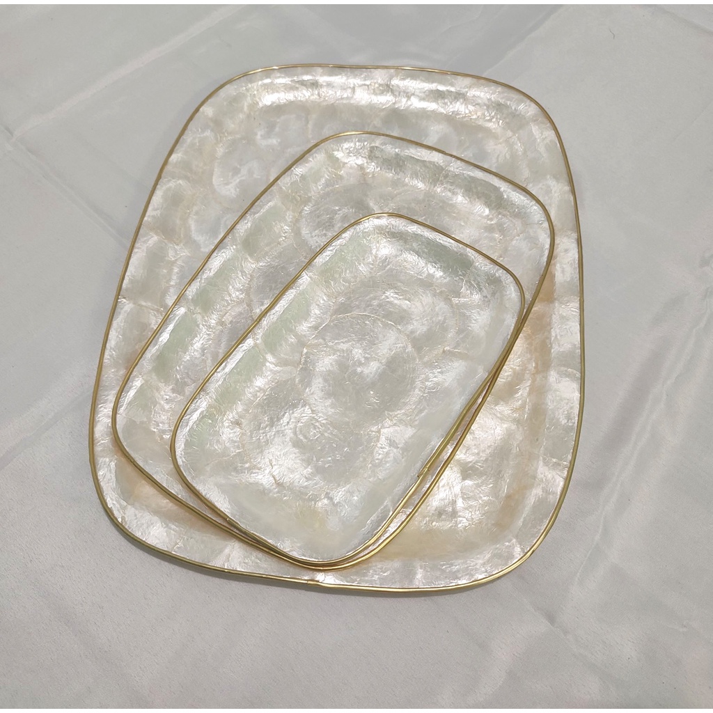 Long Tray Capiz Plates with Rounded Corner Set of 3, Capiz Tray Set
