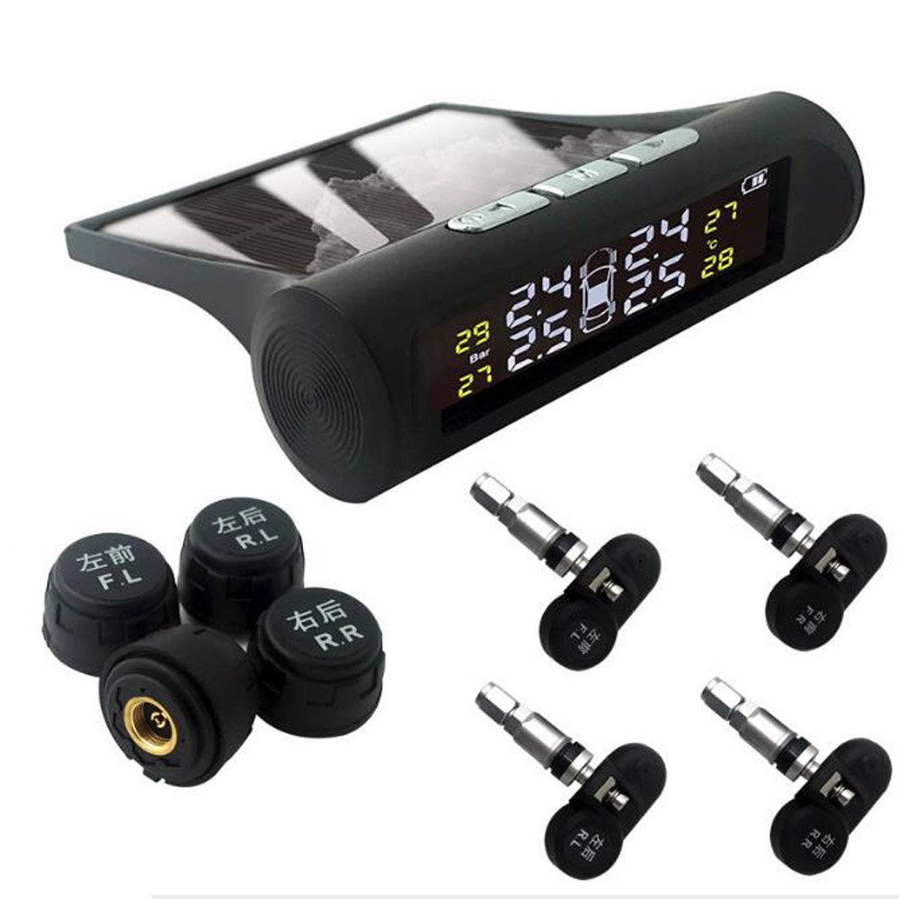 Solar TPMS Car Tire Pressure Alarm Monitor System 4 Wheel Internal ...