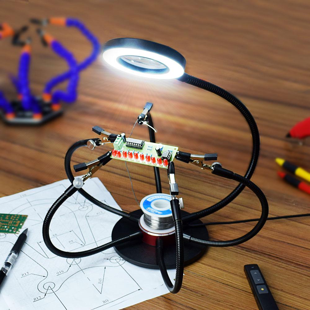 ⁂NEWACALOX Soldering Helping Hands 3X USB LED Magnifier Soldering ...