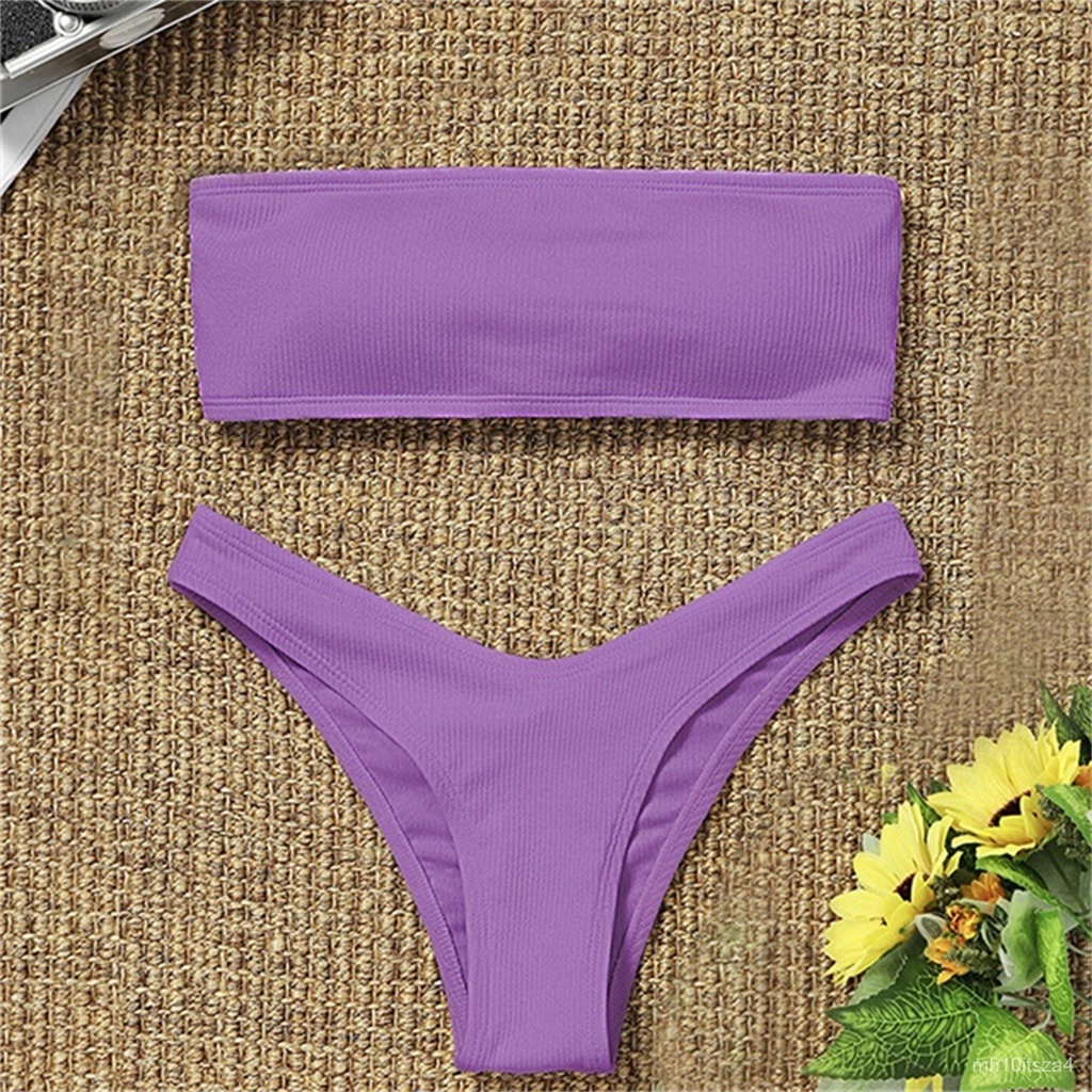Purple Women's Bikini Swimwear Low Waist Sexy Strapless Swimsuit Push ...
