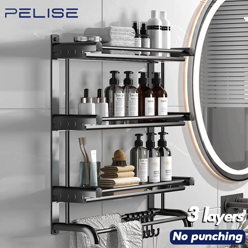 ﹉Pelise 1/2/3 Layer Bathroom Organizer Storage Rack Shelf for Wall