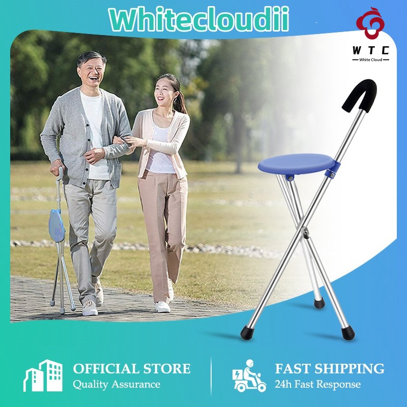 WTC】2 in 1 Folding Cane Stool Hiking Chairs Portable Walking Sticks