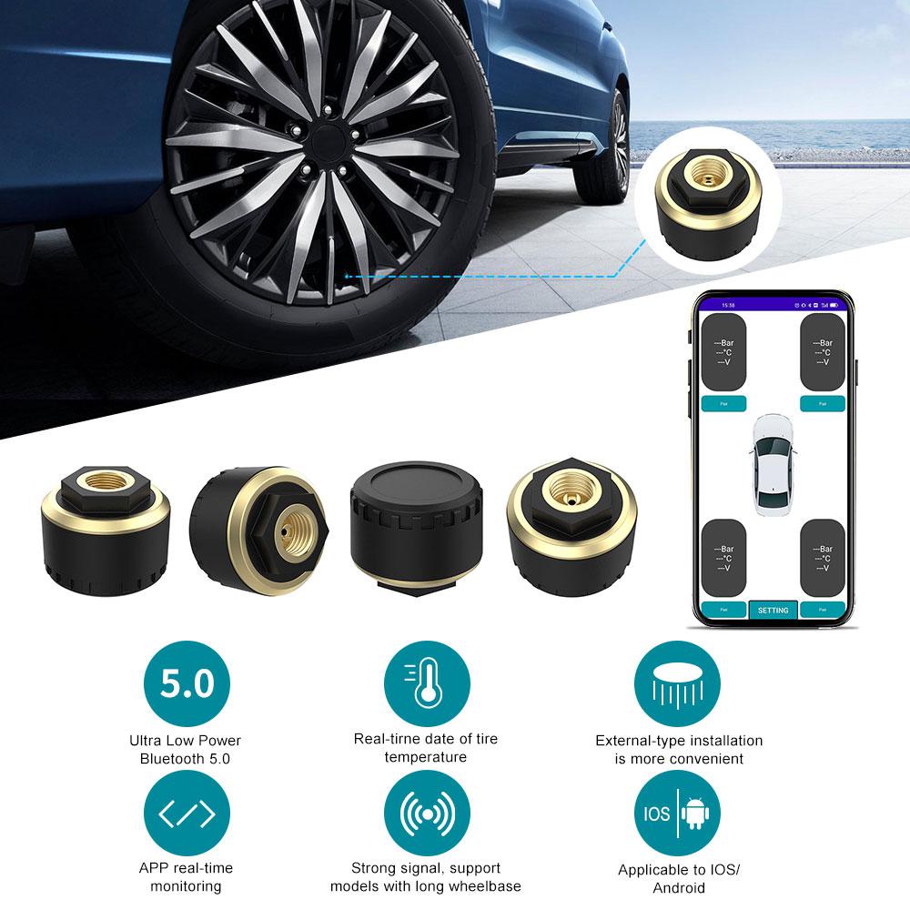 Bluetooth 5.0 TPMS Sensor Tire Pressure Monitor System Waterproof 4 ...