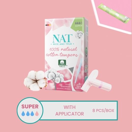 NAT Nice and True Tampons 100 Organic Cotton Super 8's with