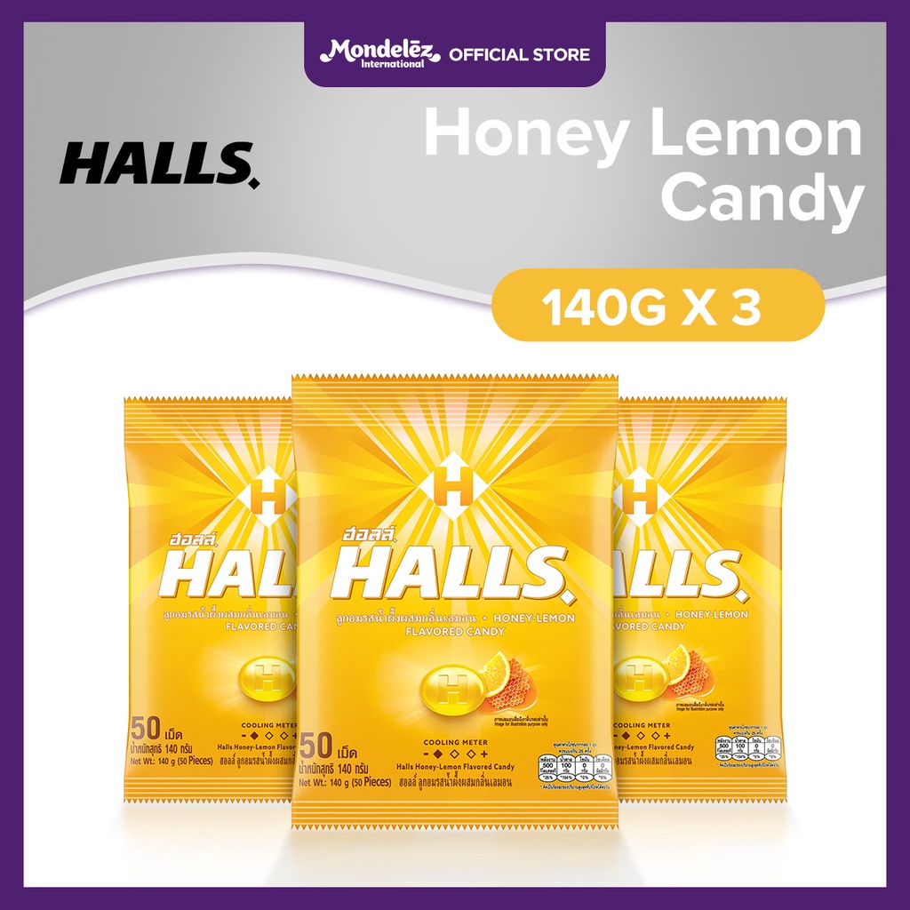 Halls Hard Candy 50 pcs Honey Lemon Flavor 140g Mouth Freshener and