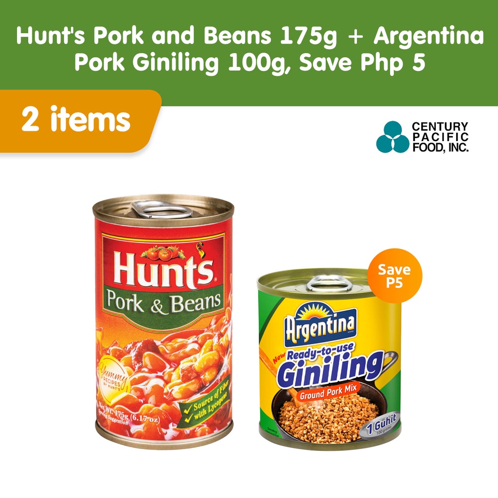 Hunt's Pork and Beans 175g + Argentina Pork Giniling 100g Shopee
