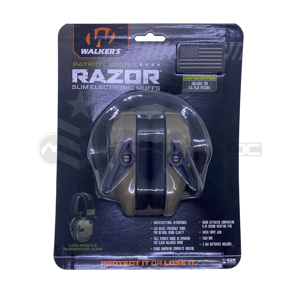 WALKER'S GWPRSEMPATFDE PATRIOT SERIES RAZOR SLIM ELECTRONIC EAR MUFFS