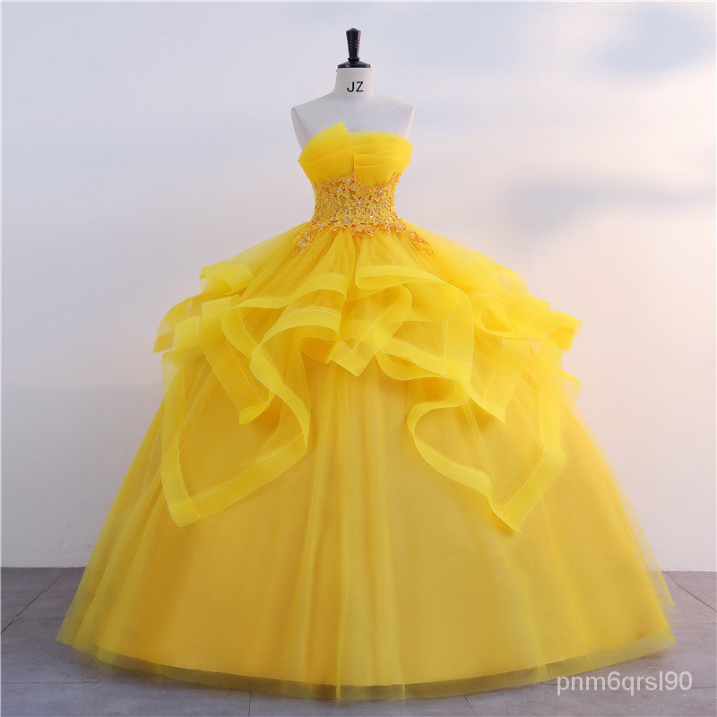 New Gold Quinceanera Dresses Classic Strapless Ball Gown Real Photo ...