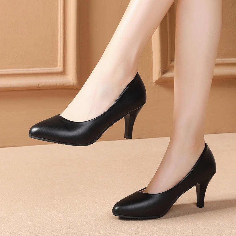 LS 2 inches Black School Shoes For Women With Heels Pointed Toe Office Comfortable Soft Skin Shopee Philippines