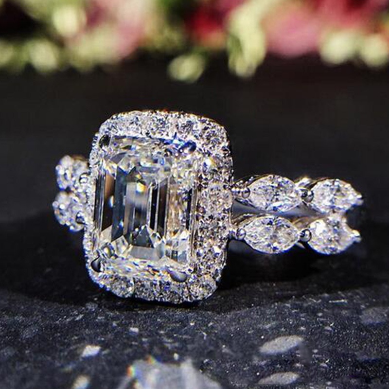 LALA.Super Flash Diamond Ring Square Gem Zircon Wedding Proposal Female ...