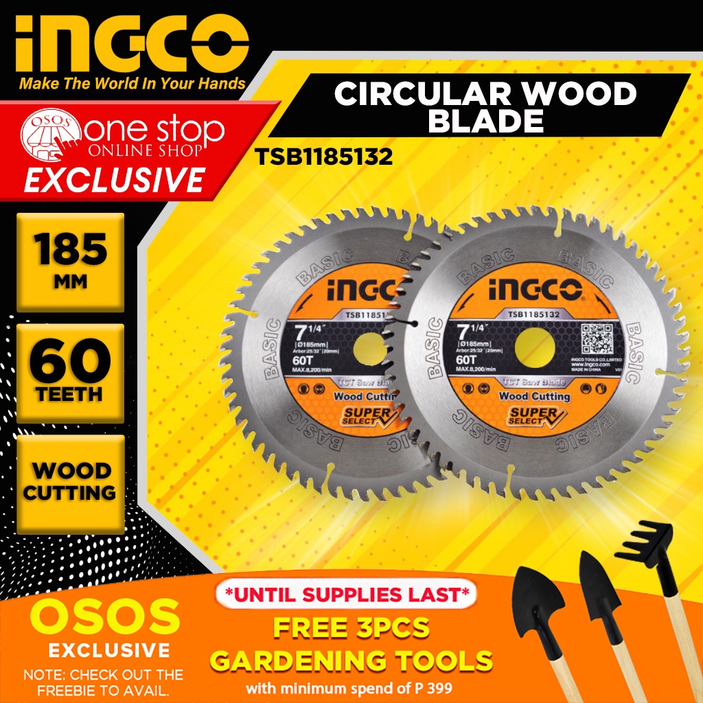 Ingco TSB1185132 2pcs Basic TCT Saw Blade for Wood Cutting DISC 71/4