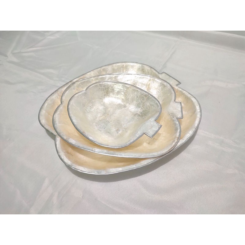 Capiz Plate Set of 3, Capiz Tray Set, Apple Shaped Capiz Server Set