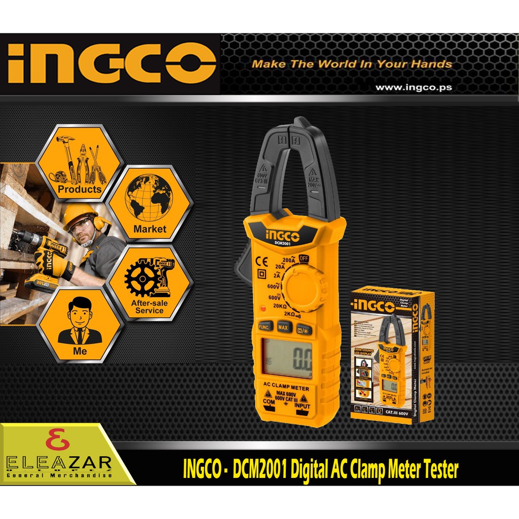 ☎Ingco Original Digital AC/DC Clamp Meter MultiTester DCM2001 Shopee