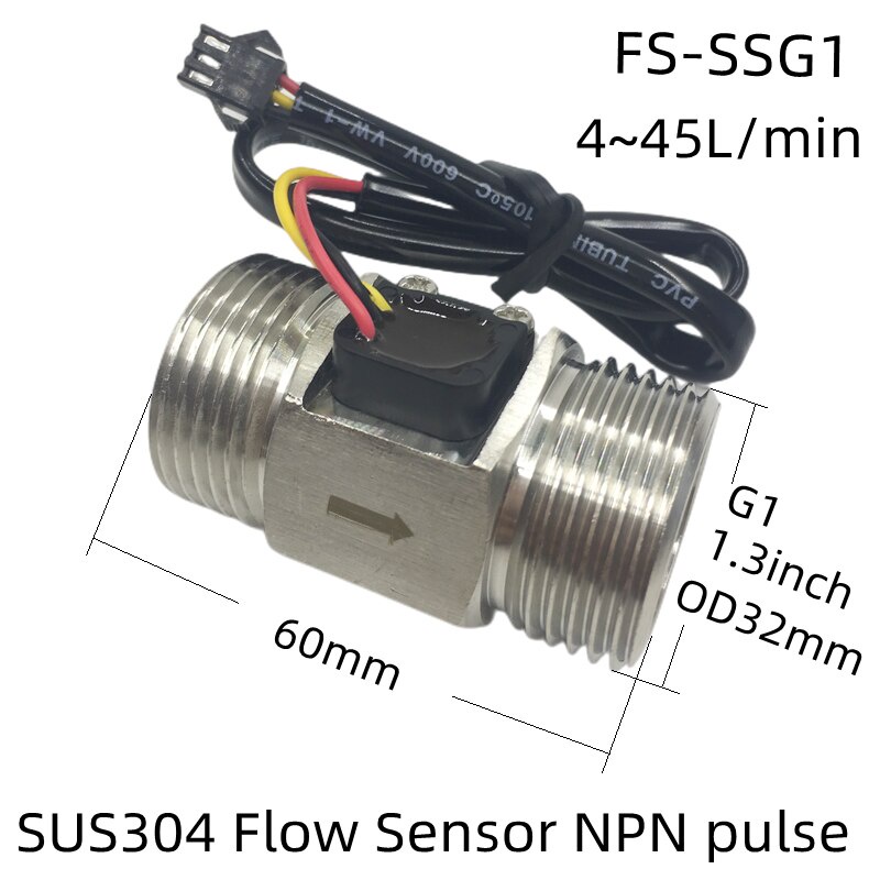 4~45l/min water flow sensor dn25 g1 liquid measurement stainless steel ...