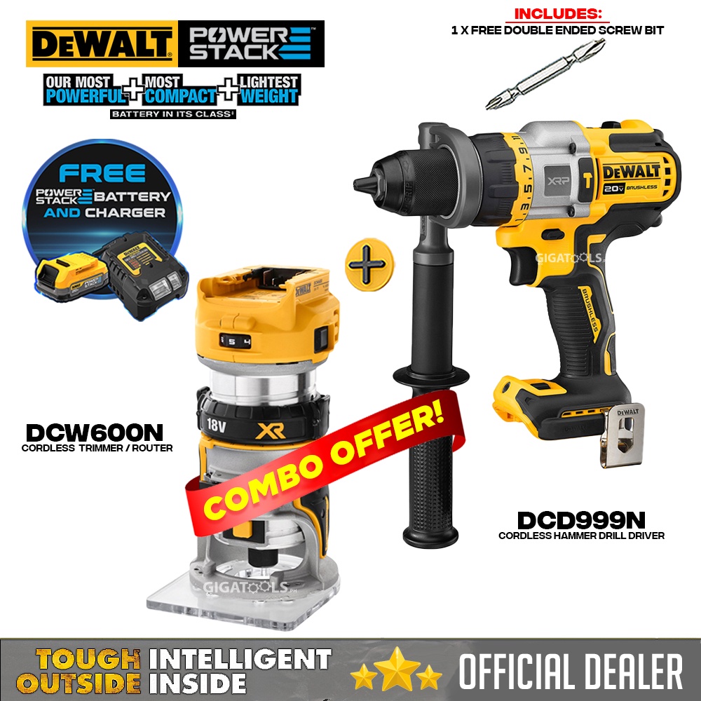 DeWalt DCD999N+DCW600N Brushless Cordless Hammer Drill Driver & Router