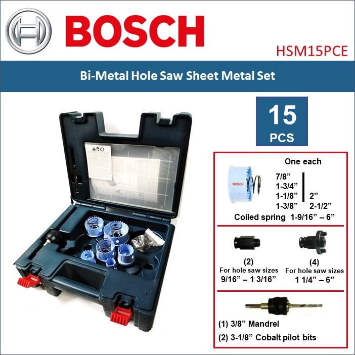Bosch 15piece BiMetal Hole Saw Sheet Metal Set HSM15PCE Shopee Philippines