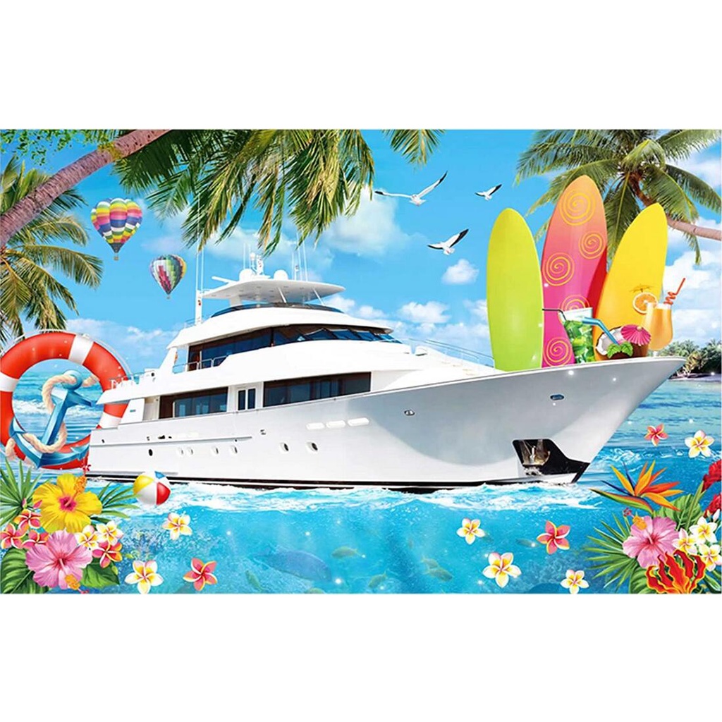 7x5ft Yacht Backdrop Birthday Summer Boat Cruise Beach Party Sea Ocean ...