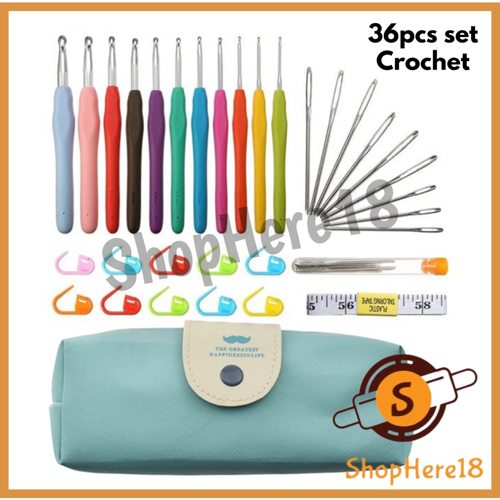 IKQPH Ergonomic Crochet Hooks Set Rubber Handle Knitting Needles Craft