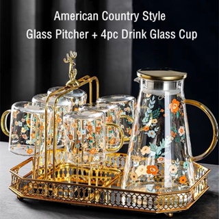 2pcs/set Vertical Stripe Transparent Glass Juice Pitcher With Lid