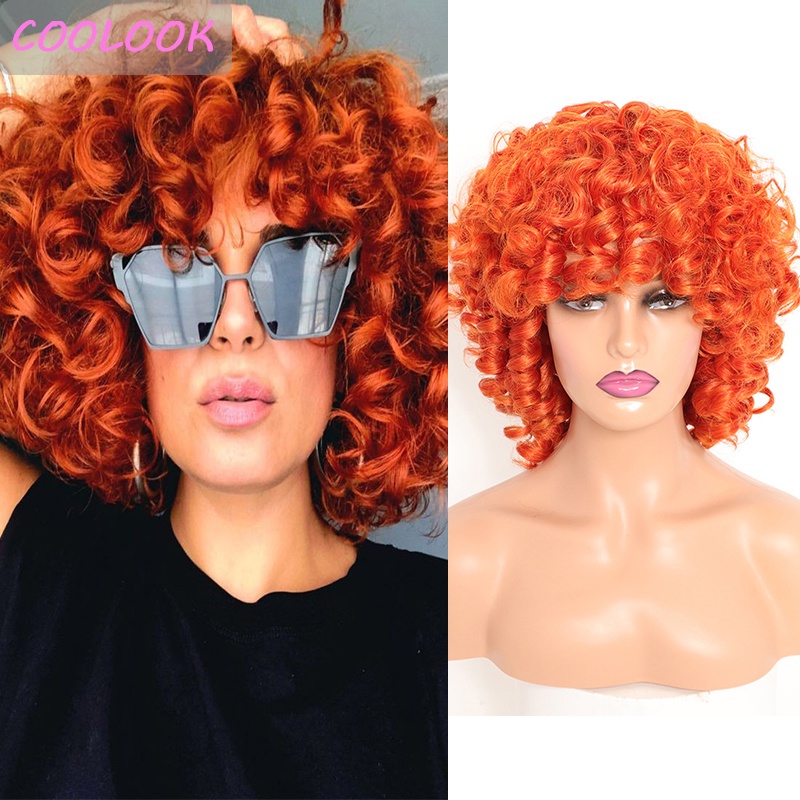 Short Kinky Curly Orange Wigs for Black Women 12'' Afro Curly Ginger ...