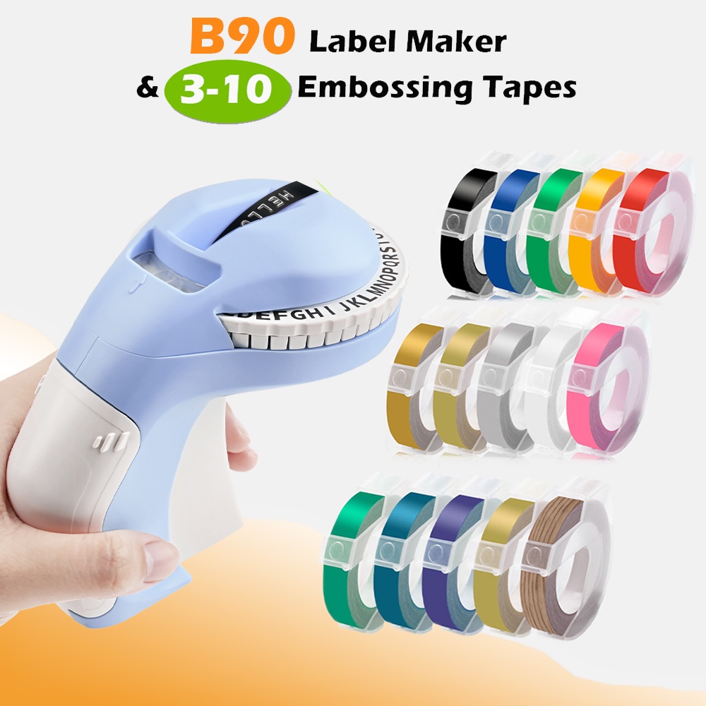 B90 Handheld Embossing Label Maker Purple with Embossing Label Tape 9mm