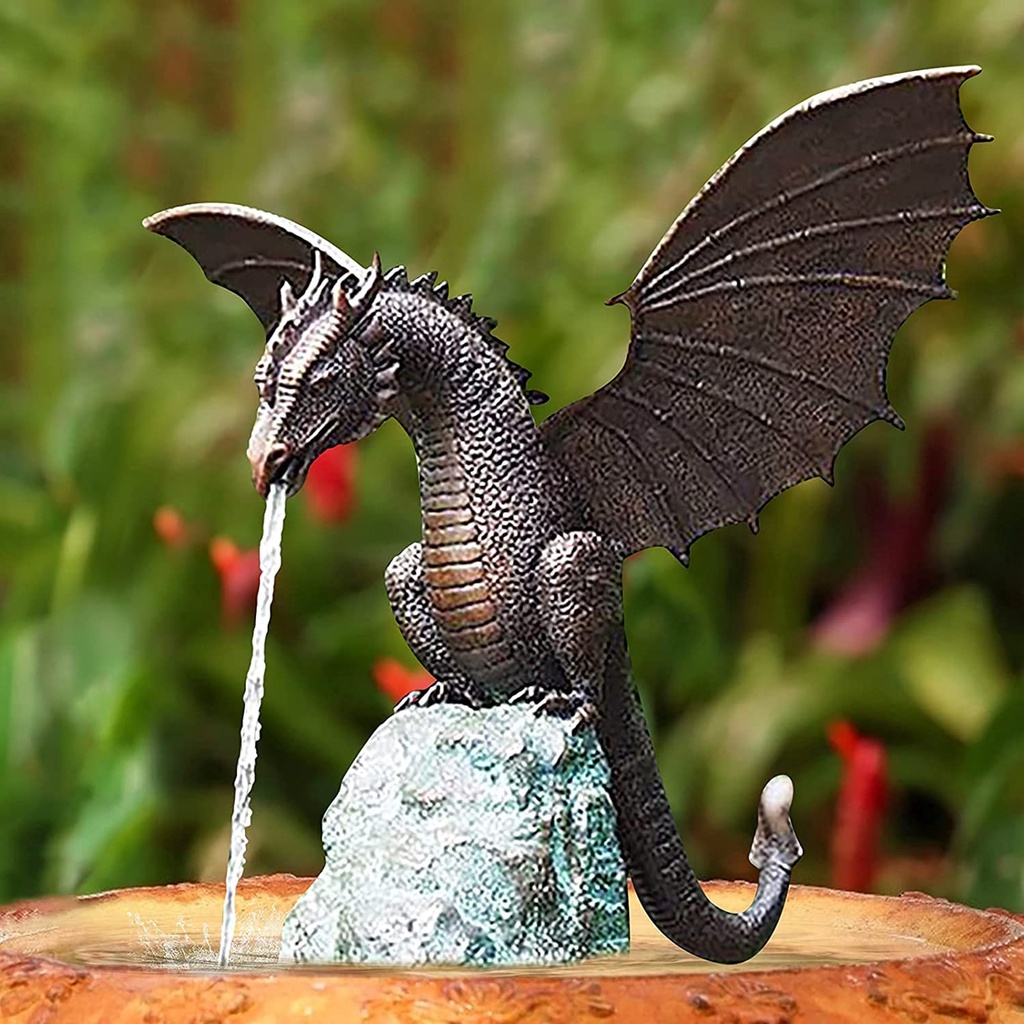 KUKV Garden Dragon Statue Fountain Dragon Water Spray Dinosaur Ornament ...