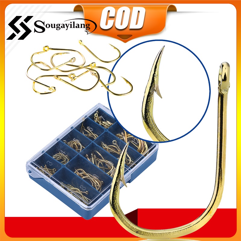 Sougayilang 70 Pcs High Carbon Steel Fishing Hooks with Box Portable 10  Size Fishing Tackle Gear