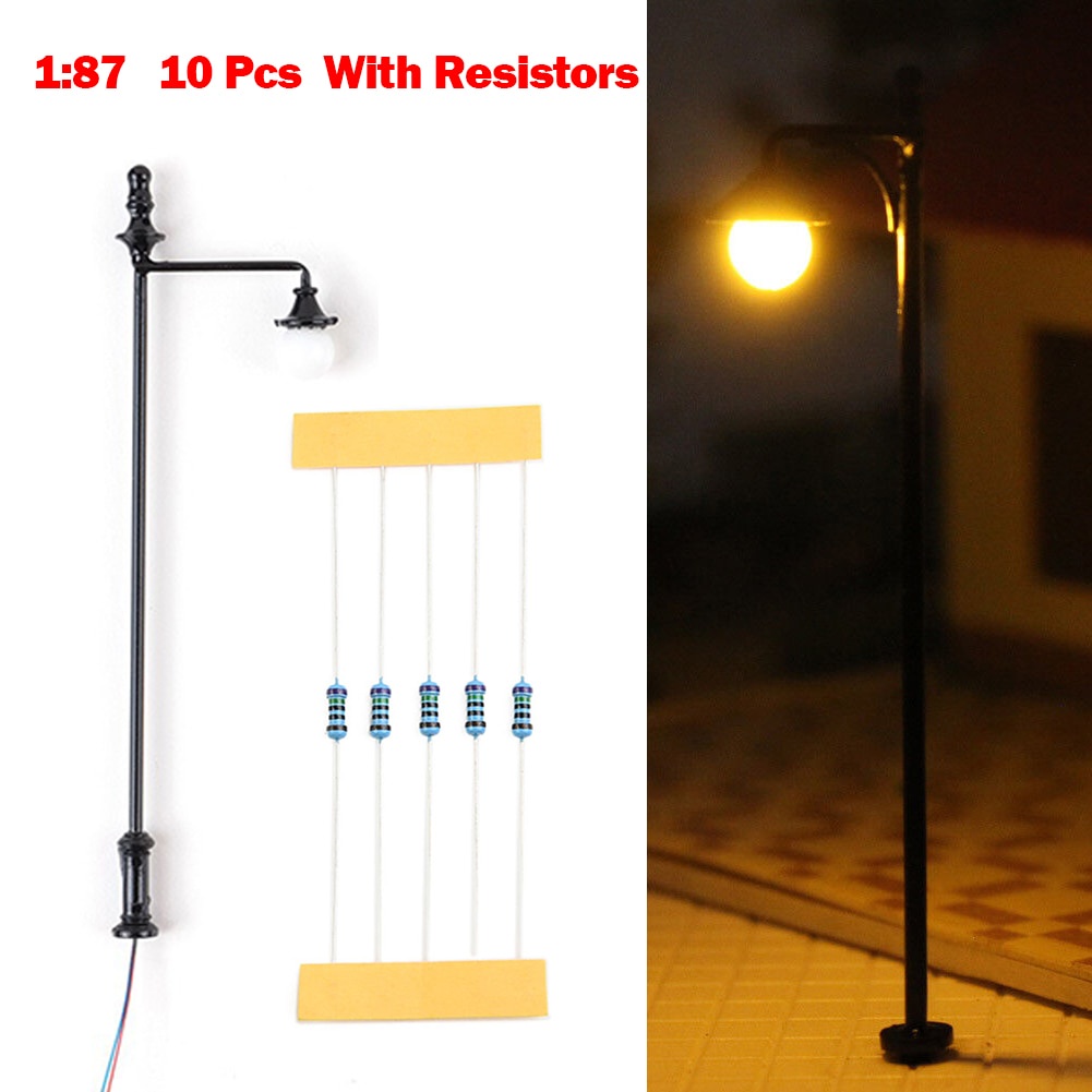 Aulv 10pcs Model Railway Train Lamp Post Street Lights Ho Scale 187 Led 3v Free Resistors New 5593