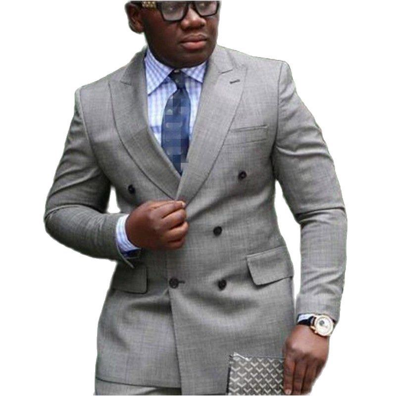 IFK1 Double Breasted Light Gray Men's Evening Dress Toast Suit Prom