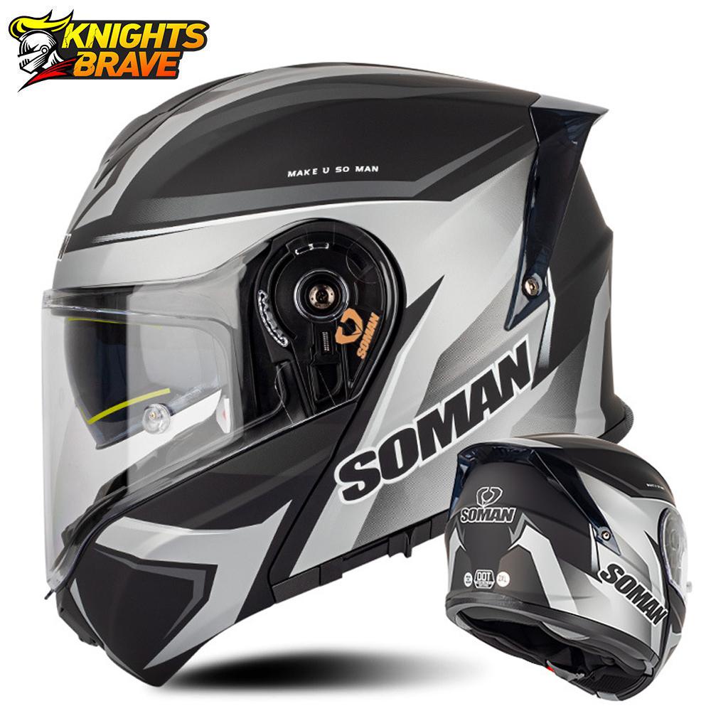 SOMAN New Flip Up Visor Dual Lens Casco Moto Men Motorcycle Helmet ...