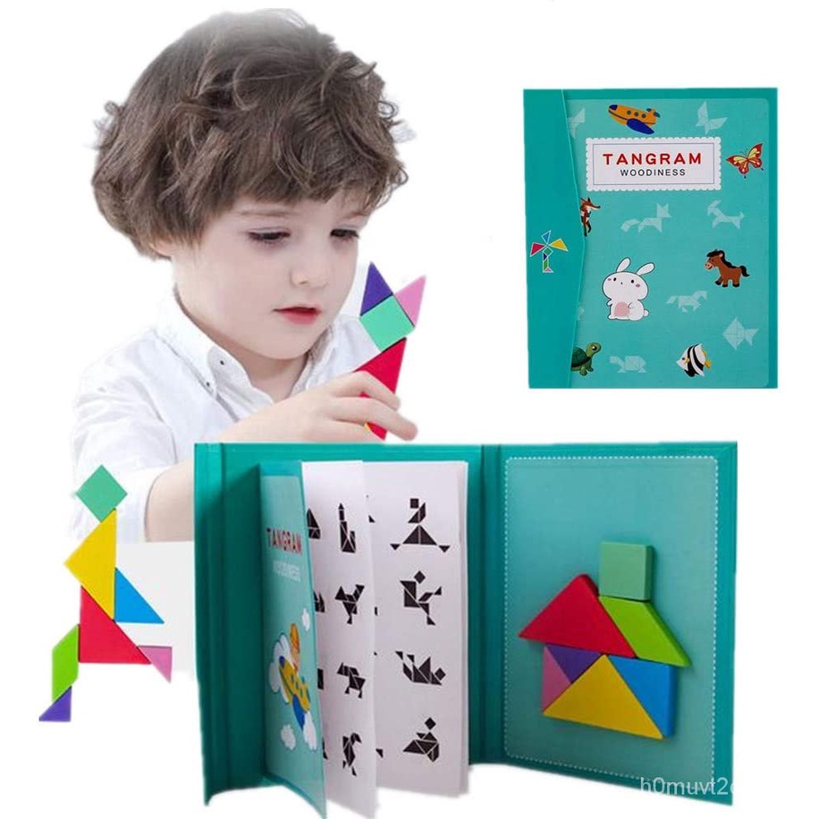Wooden Tangram for Kids Magnetic Travel Pattern Puzzle Block Easel Book ...