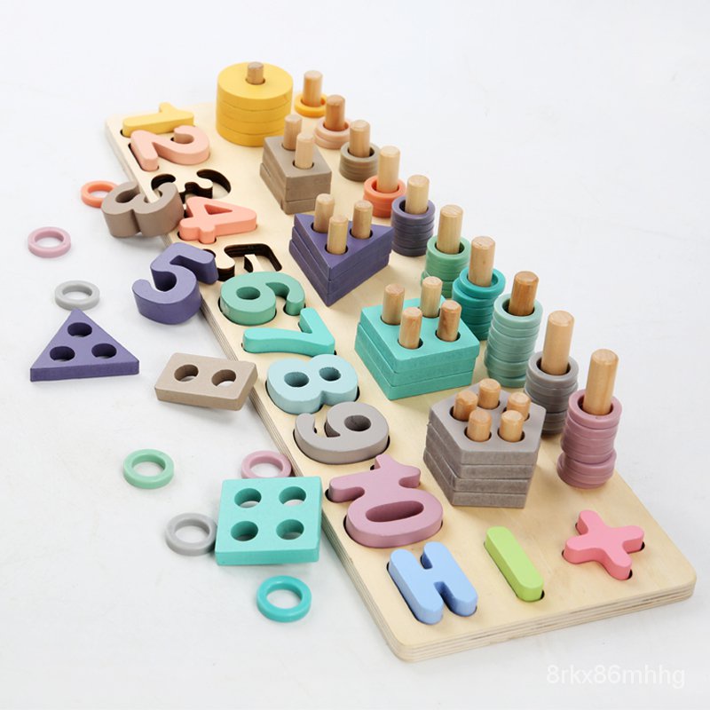 Montessori Toys for Toddlers Wooden Number Blocks Math Counting Shape ...