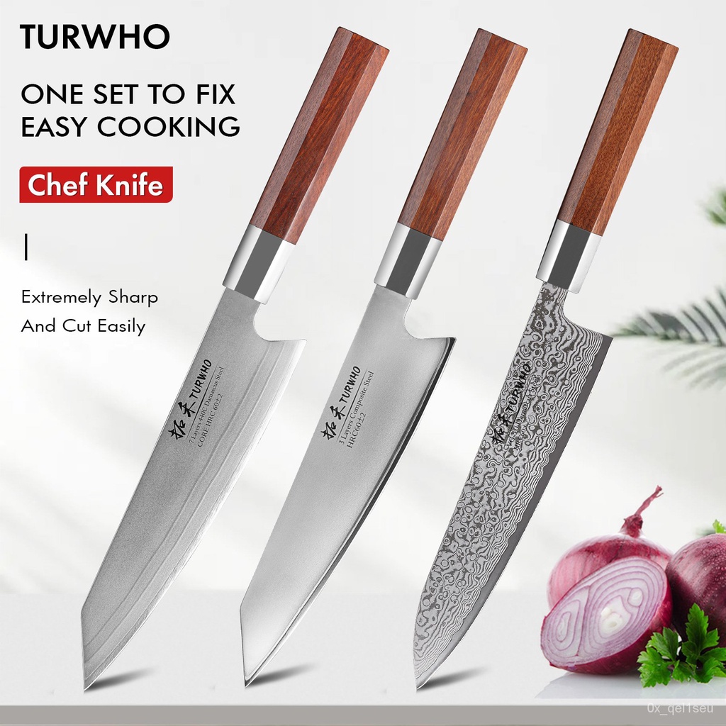 TURWHO 8 Inch Japanese Chef Knife 7 Layer 440C Damascus Steel Kitchen ...