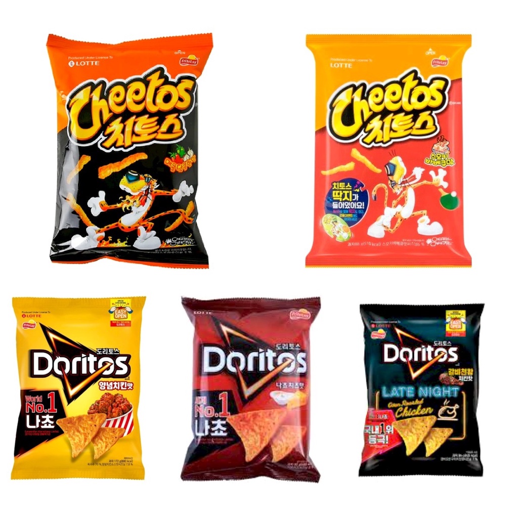 LOTTE DORITOS/CHEETOS ( NACHO CHEESE, GALBICHEONWANG , SWEET SPICY