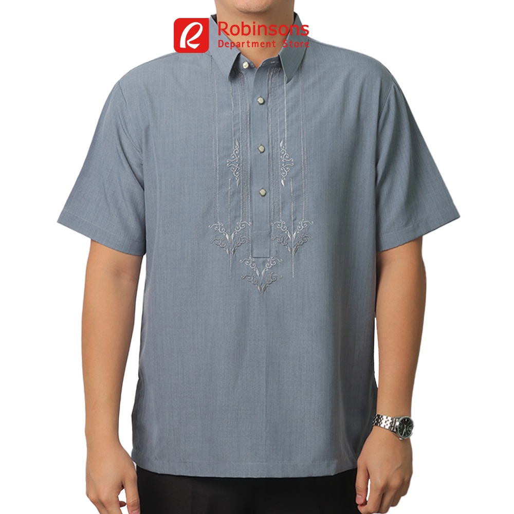 Executive Men's Embroidered Shortsleeves Office Barong (Dark Grey ...