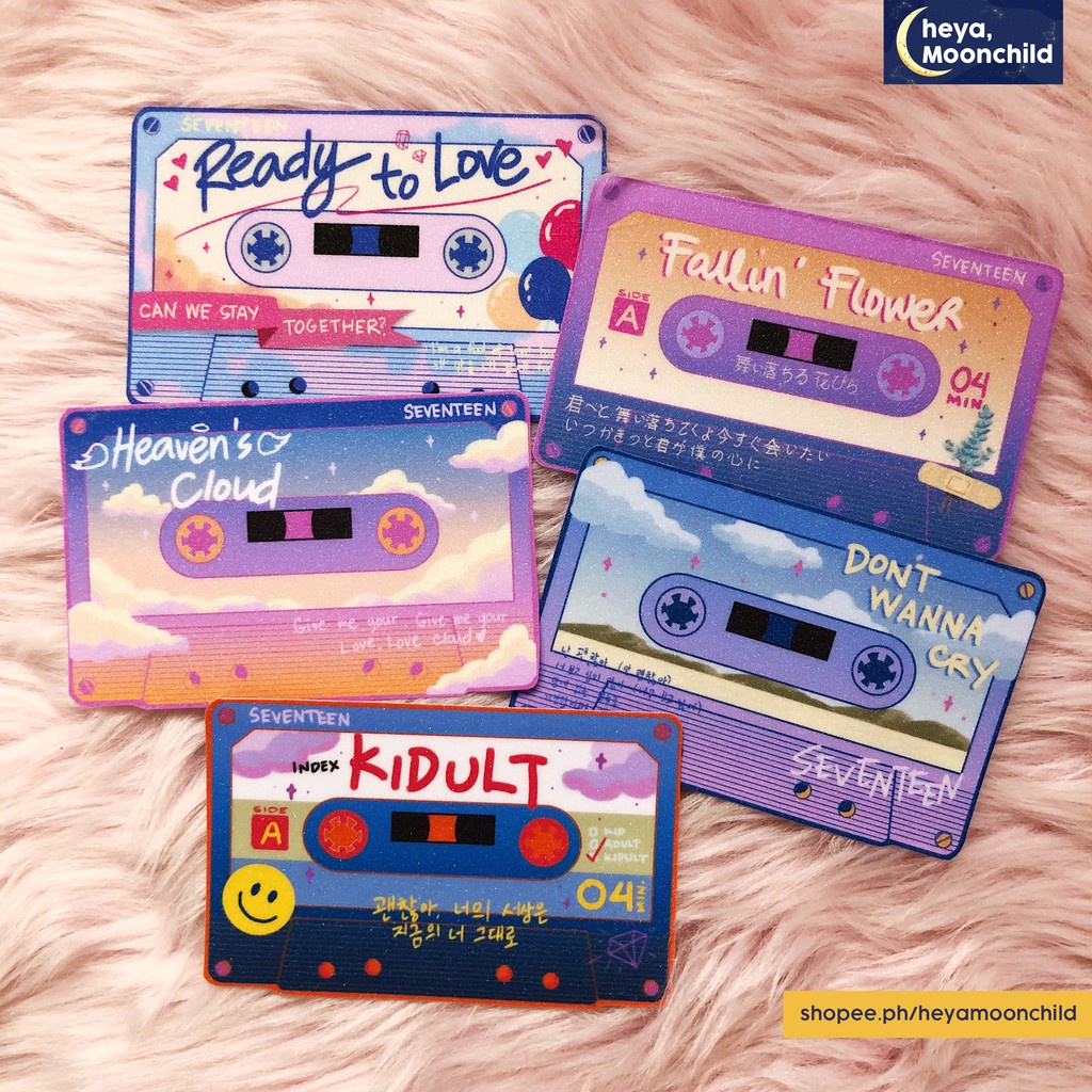 ☫Seventeen SVT Kpop Glittered Cassette Tape Stickers Waterproof