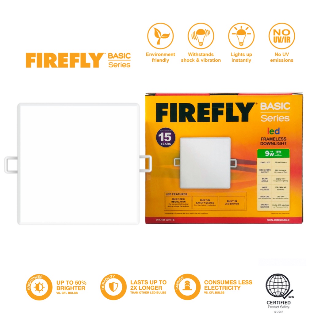☽☑Warm White Square Frameless Downlight Firefly Basic Series Light ...