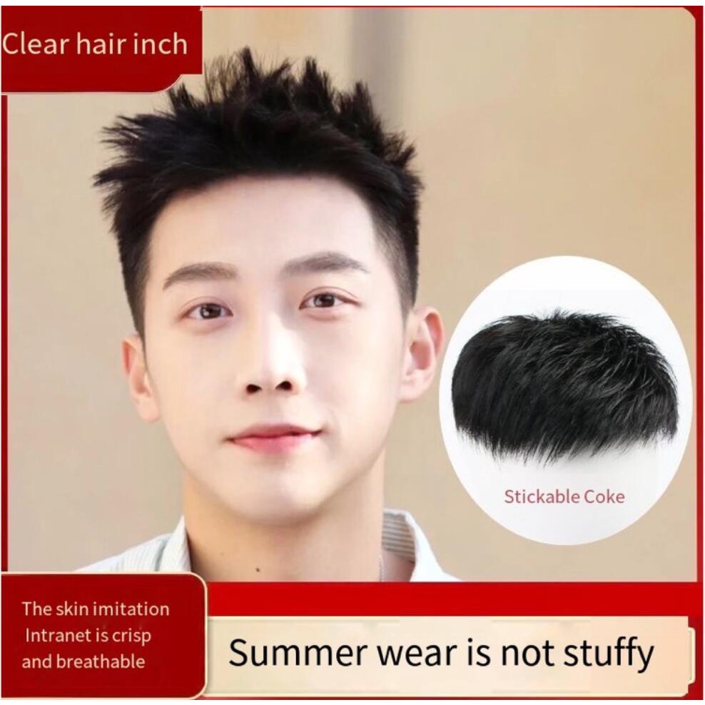 Men s wig head replacement real hair boy handsome wig male short hair